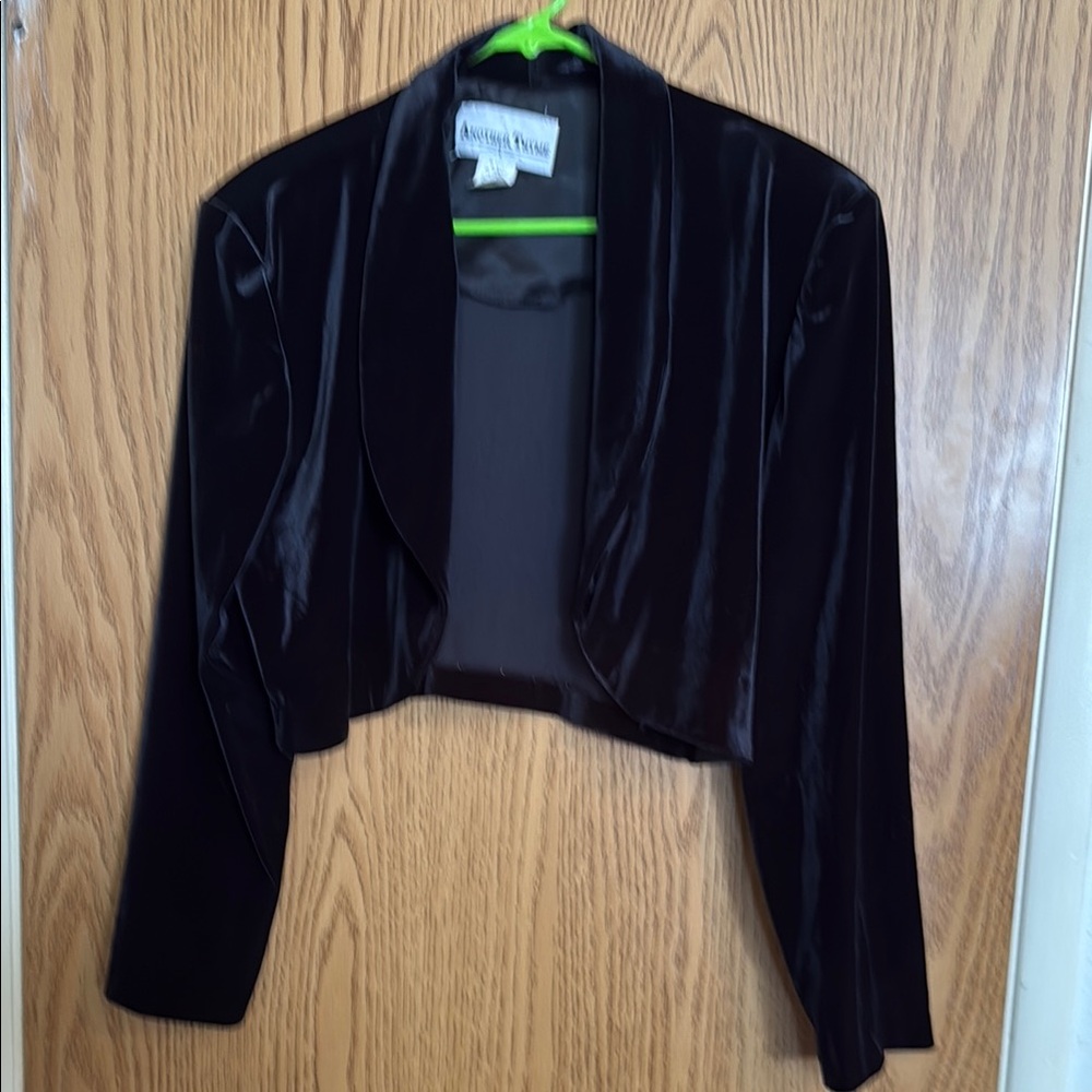 Vintage Another Thyme Velvet Velour Bolo Jacket Shrug Cardigan Blazer Modest 12